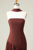 Brown Strapless Sheath Convertible Maxi Dress with Slit