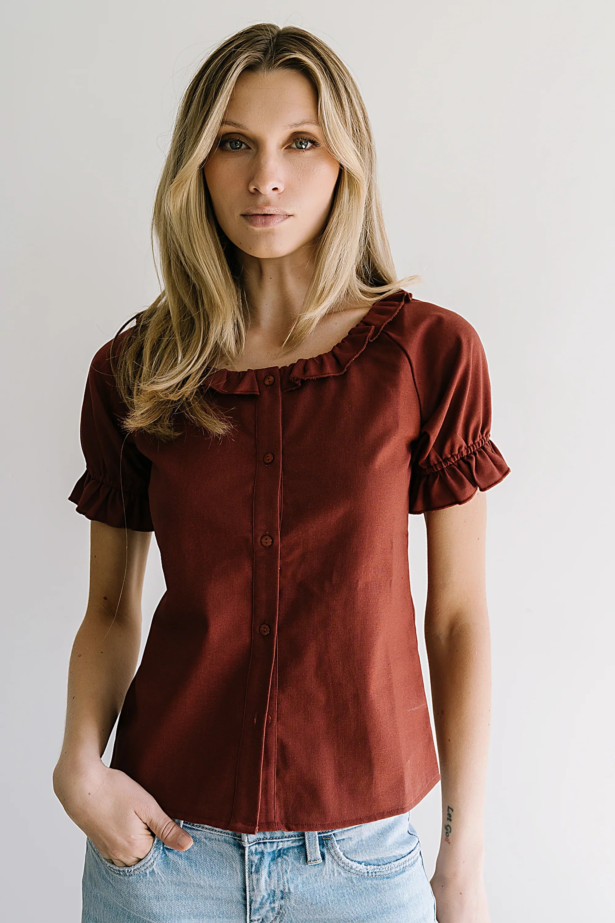 Connie Ruffle Blouse in Rust FINAL SALE