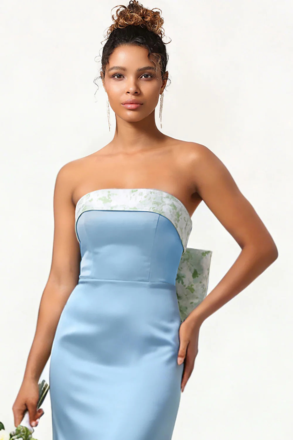 Green Strapless Mermaid Long Bridesmaid Dress with Bow