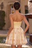 Light Yellow Strapless Floral A Line Short Homecoming Dress