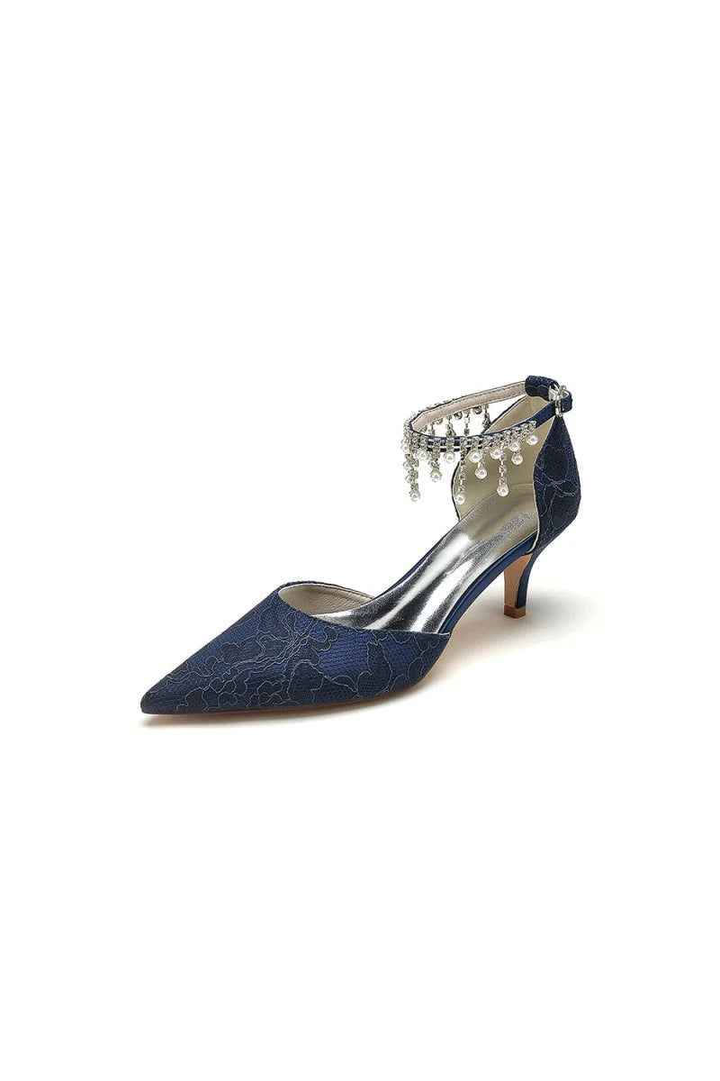 Pointed Toe Pearl Chain Strap High Heels