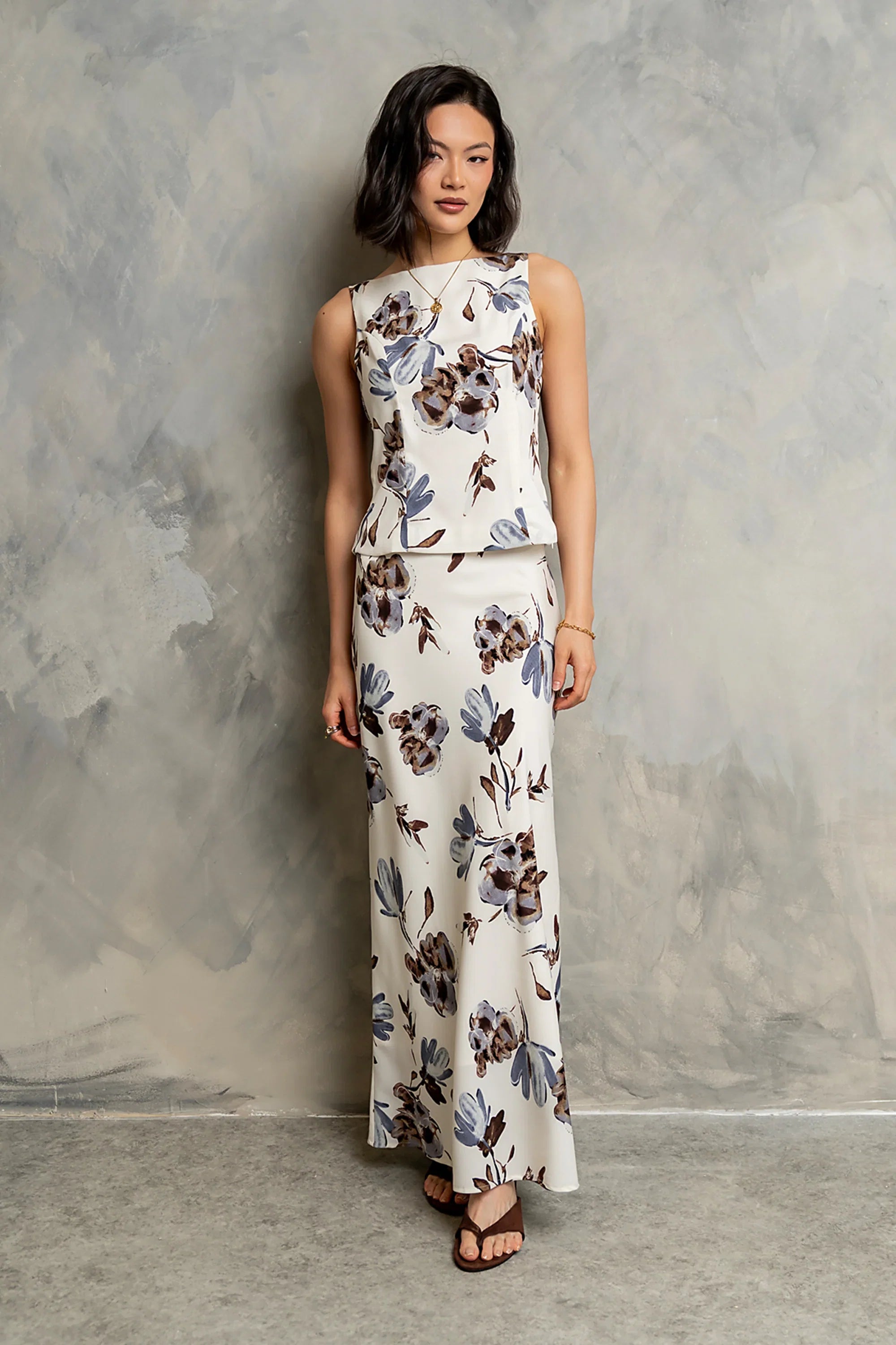 Eden Floral Midi Skirt in Cream