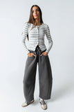 Mia Button Up Top in Striped Grey