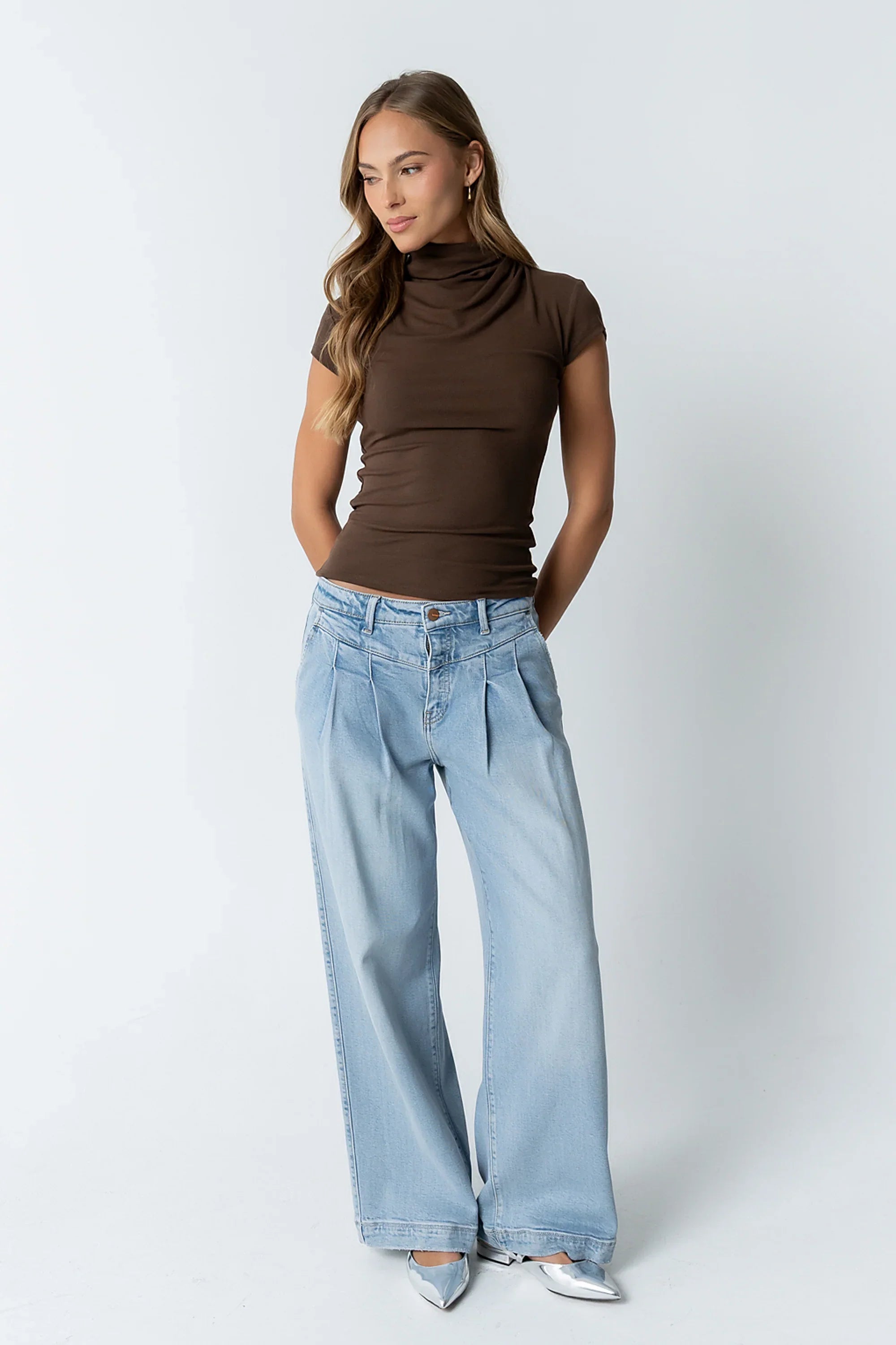 Kara Mock Neck Top in Brown