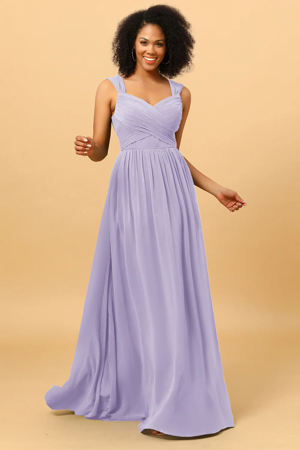A Line Sweetheart Chiffon Floor Length Bridesmaid Dress with Heart Shaped Open Back