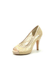 Champagne High Heels with Lace Embellishments