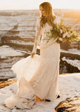 Gorgeous Boho Lace Long Sleeves Mermaid Appliques Wedding Dress