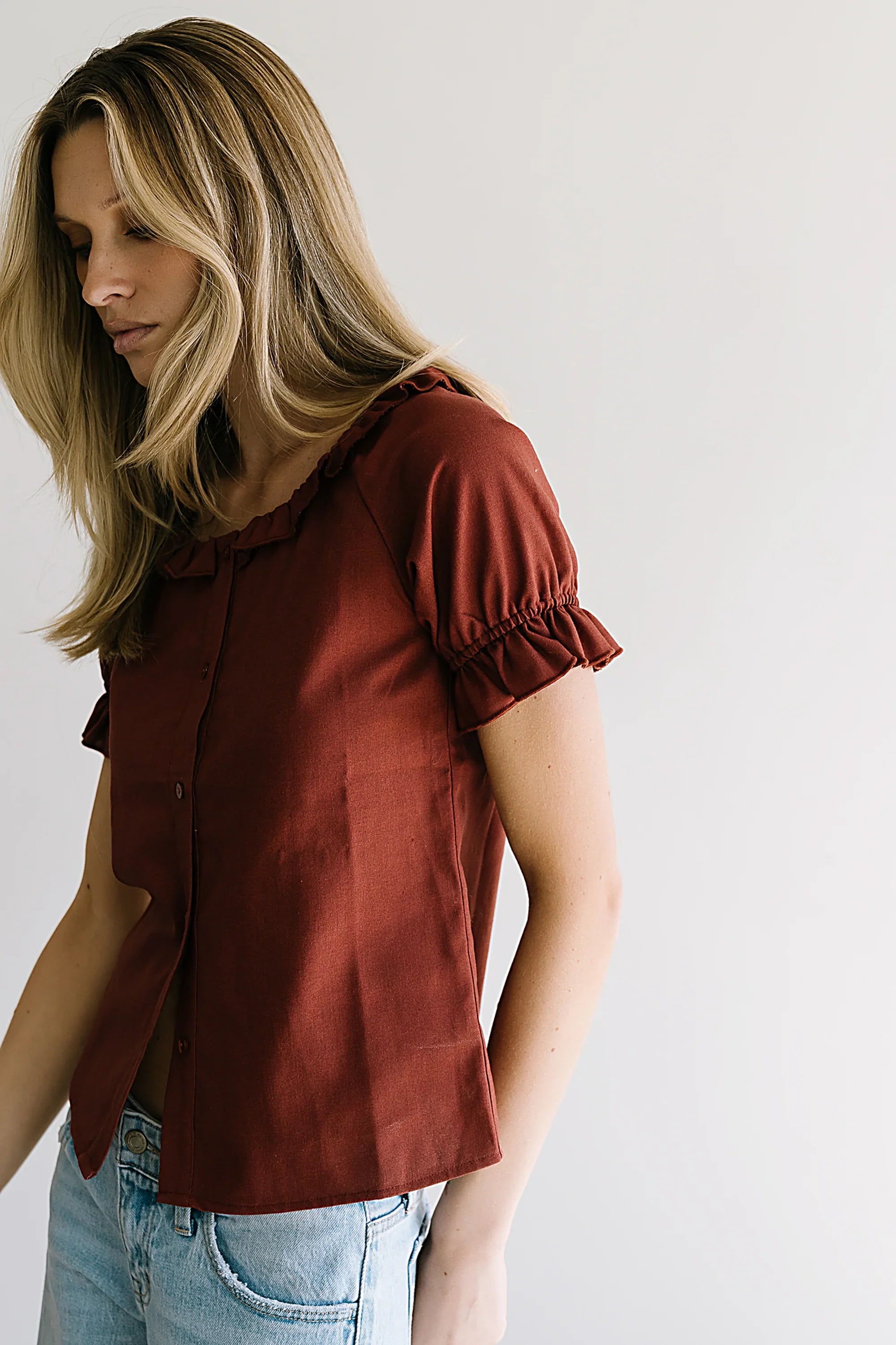 Connie Ruffle Blouse in Rust FINAL SALE