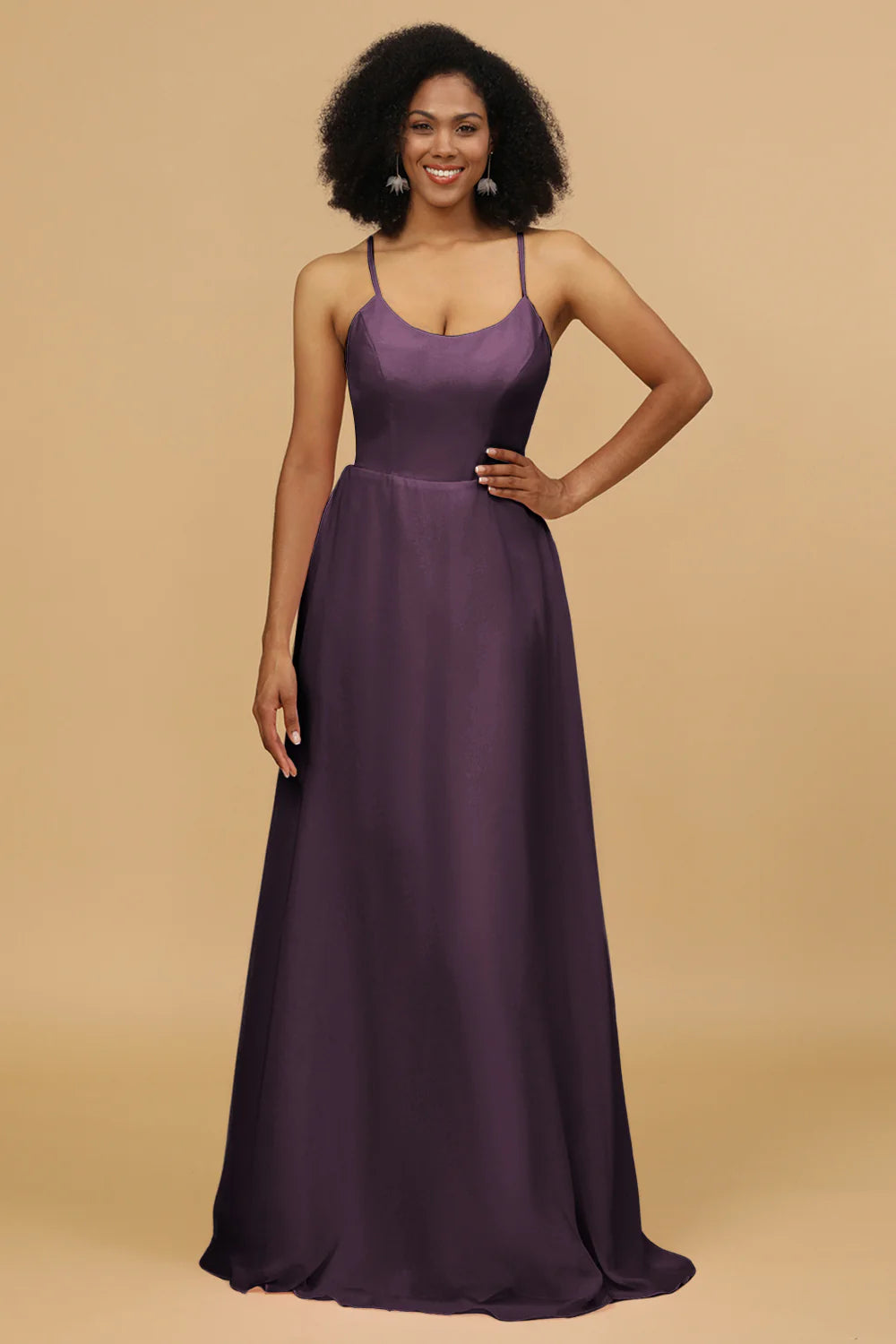 Sheath Column Spaghetti Straps Long Chiffon Bridesmaid Dress