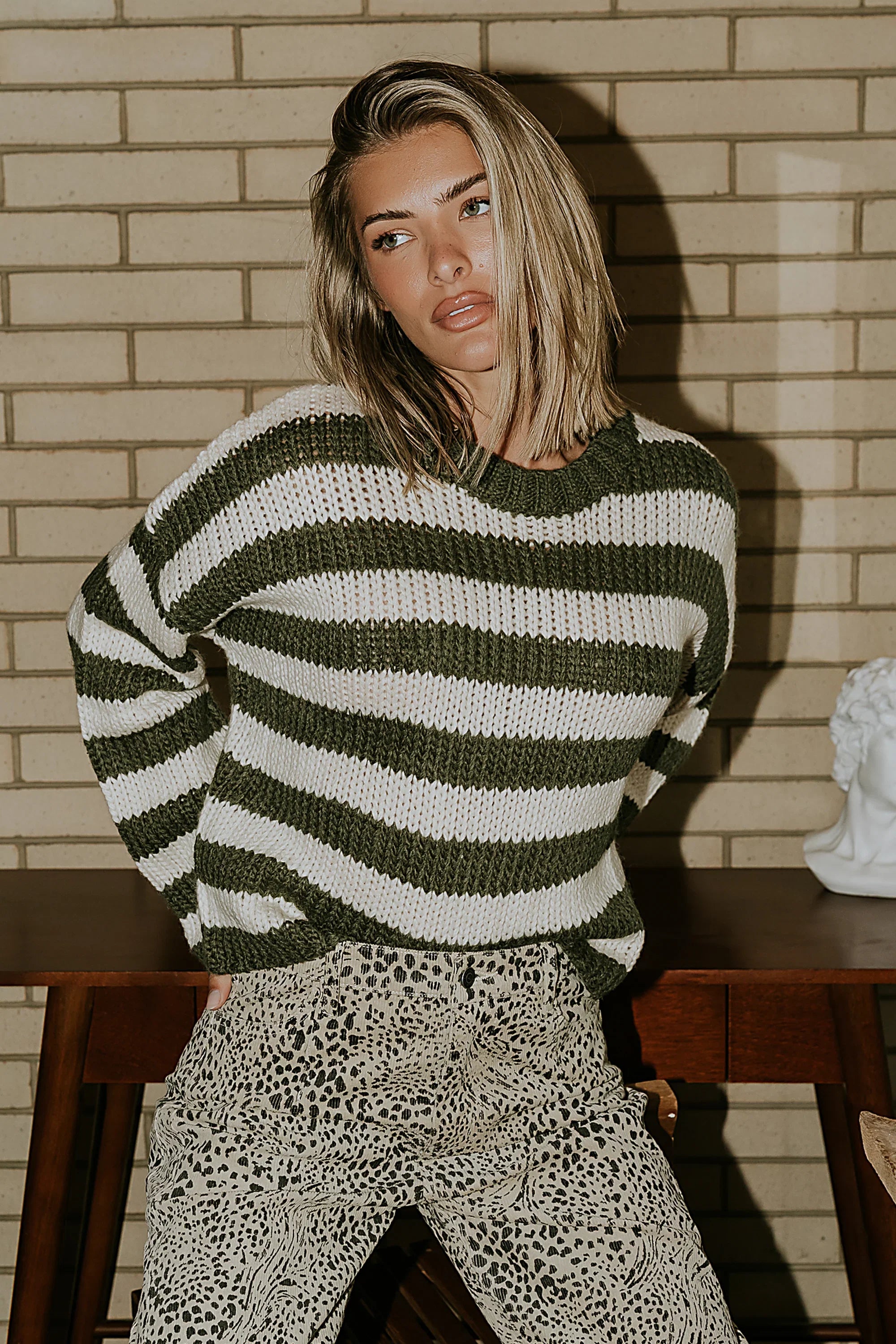 Beckam Striped Sweater in Olive FINAL SALE