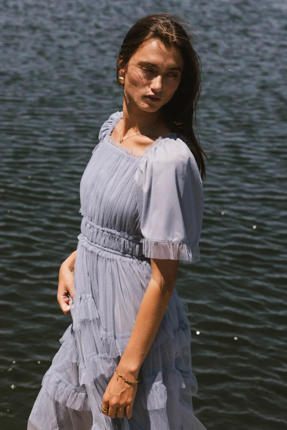Eugena Ruffled Maxi Dress in Blue FINAL SALE
