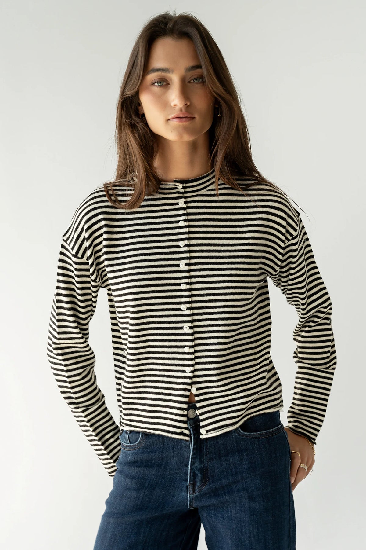 Julianne Striped Cardigan in Black