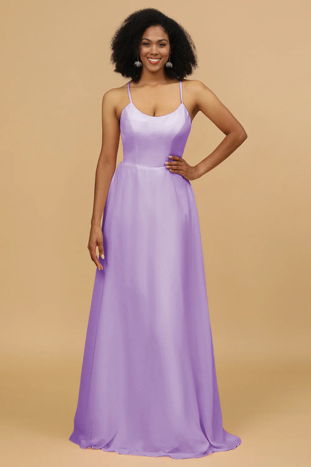 Sheath Column Spaghetti Straps Long Chiffon Bridesmaid Dress