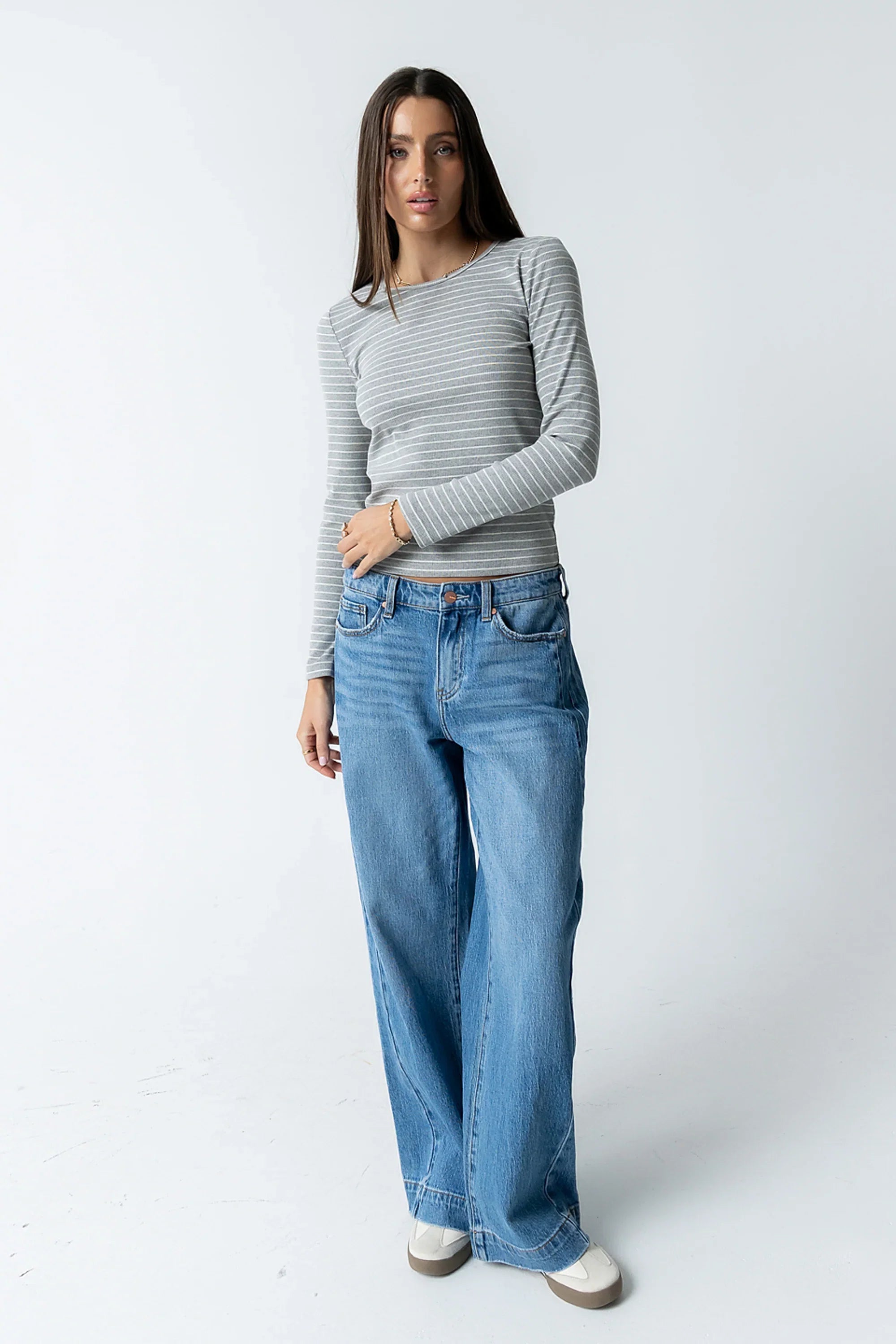 Indiana Striped Top in Heather Grey