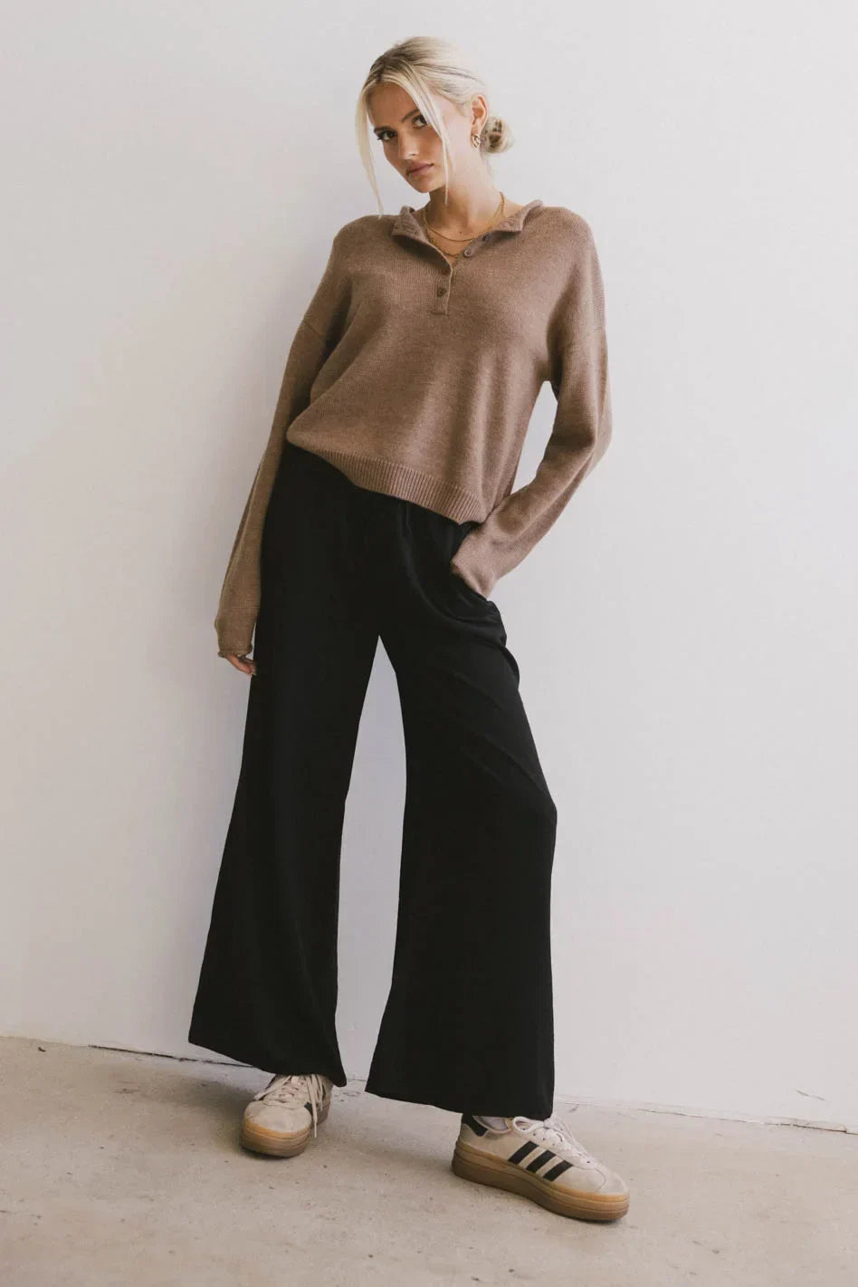 Meli Button Front Knit Sweater in Brown FINAL SALE