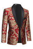 Mens Red Shawl Lapel One Button Jacquard Prom Blazer