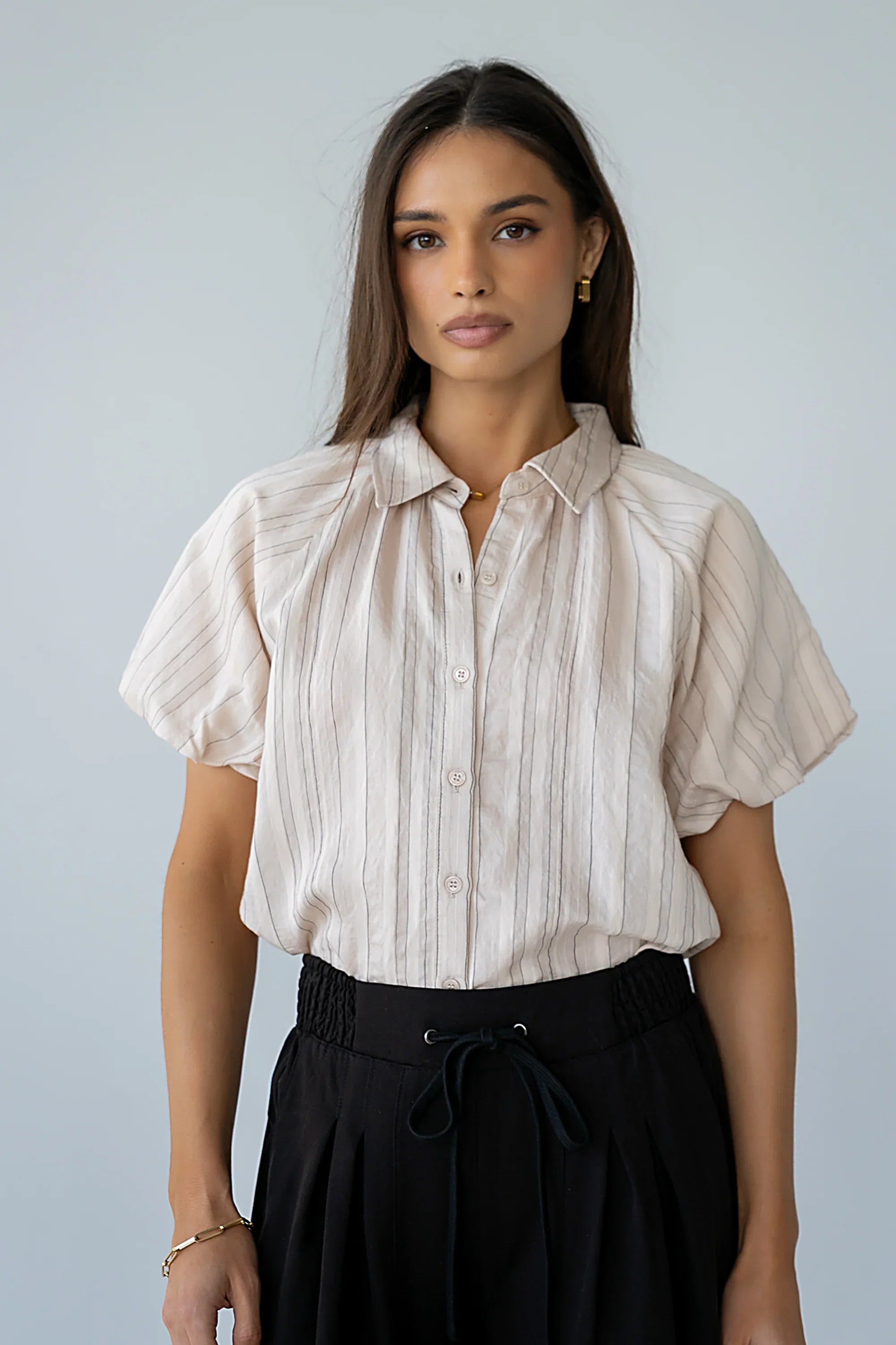 London Striped Button Up in Peach