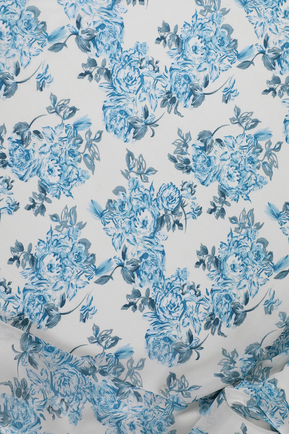 White Blue Floral A Line Off The Shoulder Tiered Print Bridesmaid Dress