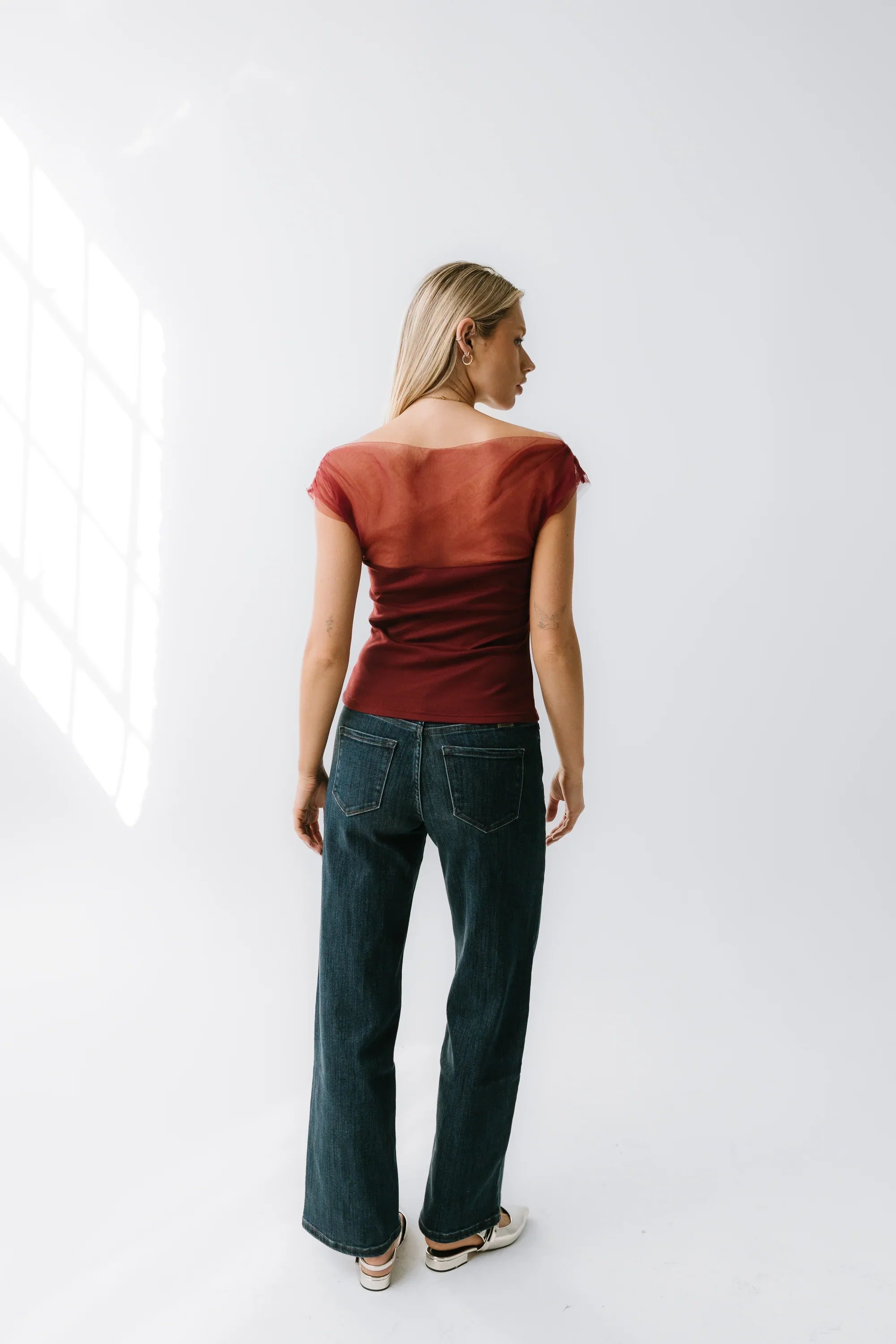Tracy Mixed Media Top in Burgundy