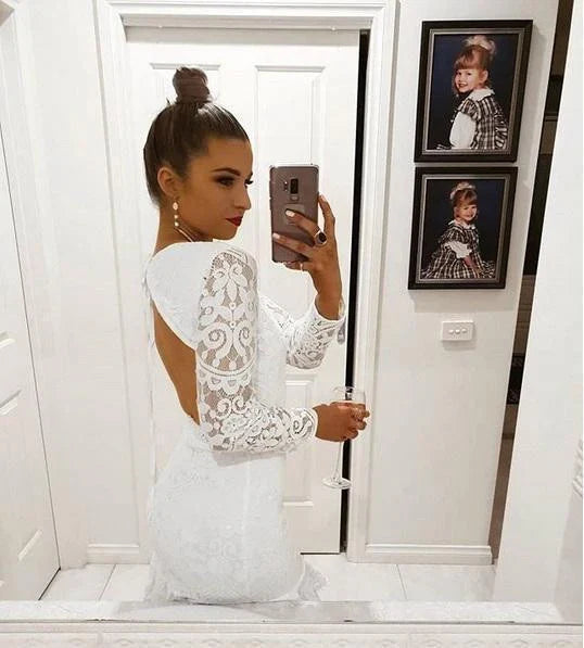 Medindie Dress White Lace Open Back Dress