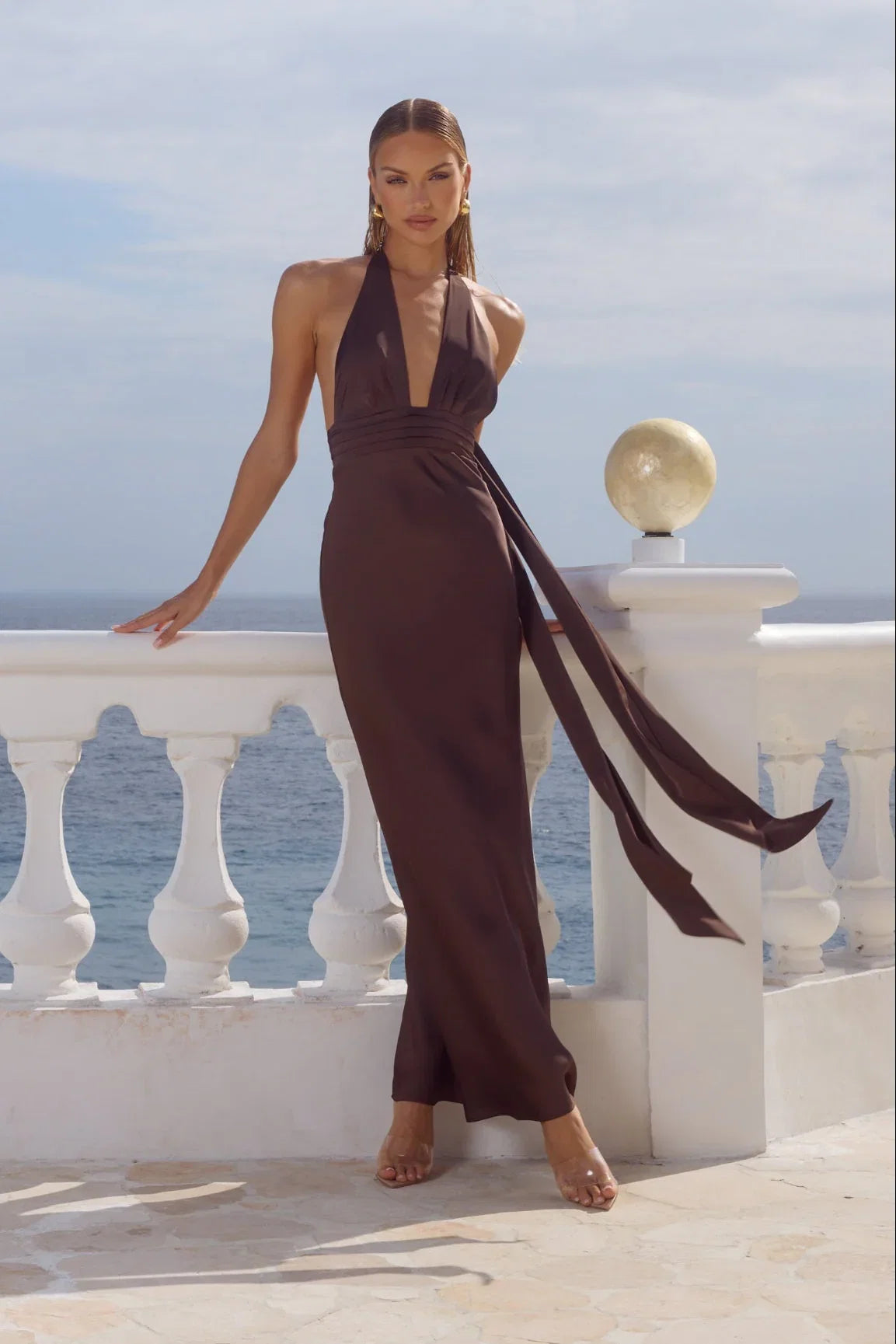 Sylvie Plunge V Neck Maxi Dress
