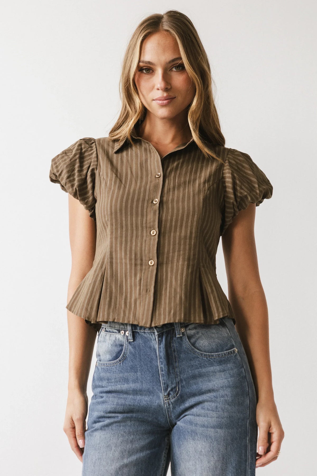 Lizette Pleated Blouse in Brown
