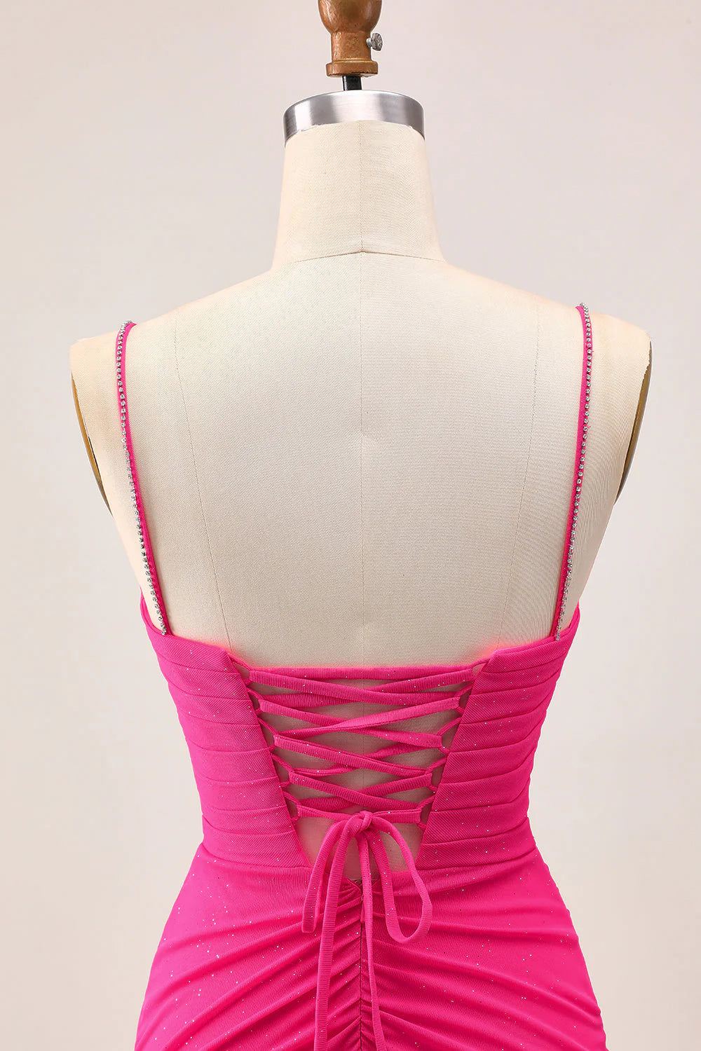 Fuchsia Bodycon Spaghetti Straps Ruched Homecoming Dress with Slit