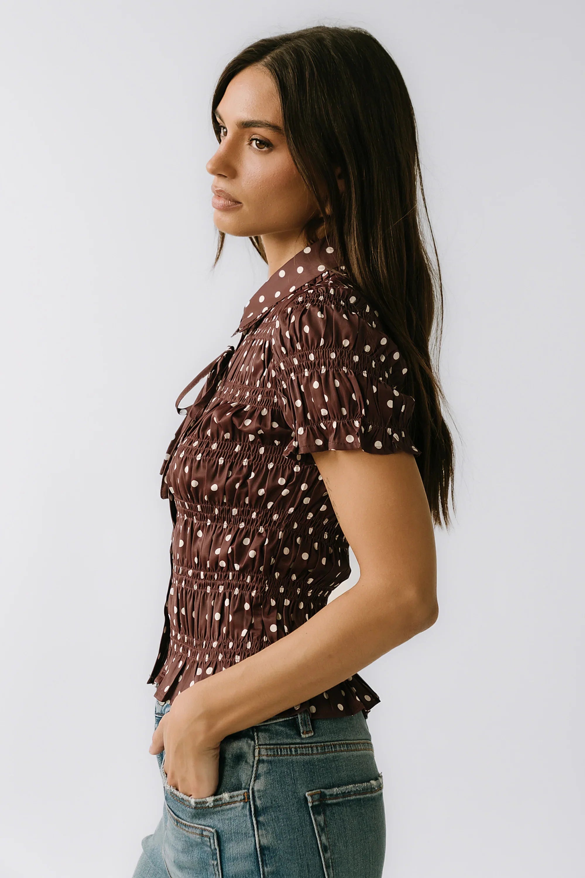 Kreyton Polka Dot Blouse in Dark Brown