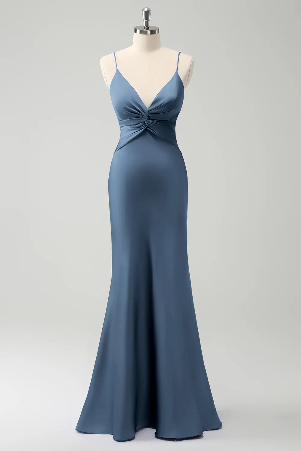 Purple Mermaid Front Criss Cross Pleated Floor Length Bridesmaid Dress