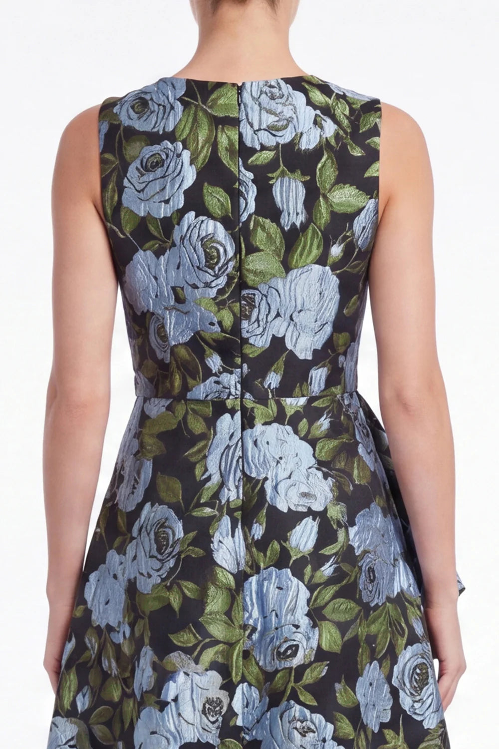 Floral A Line Blue Jacquard Round Neck Midi Mother of the Bride Dress