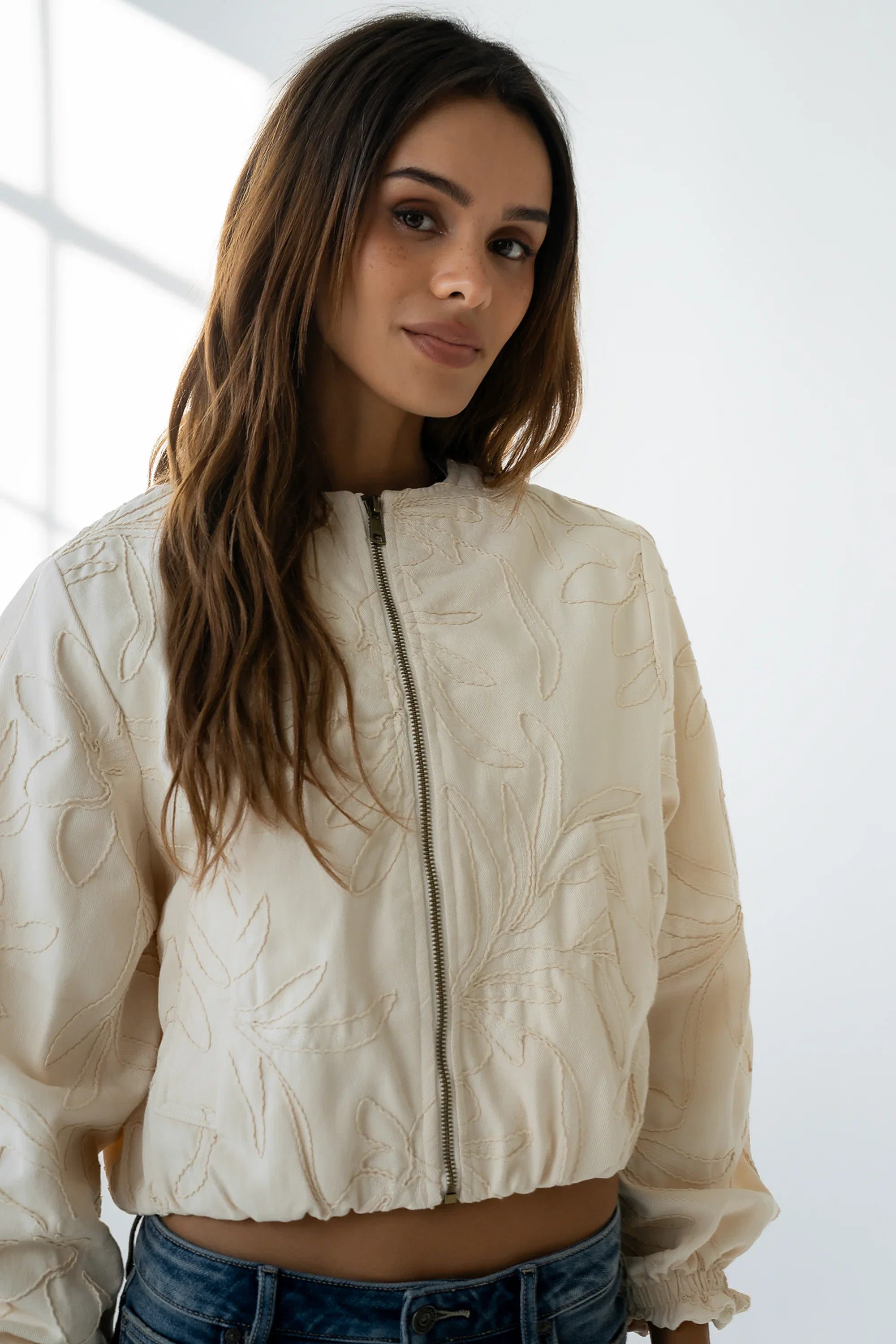 Sidney Embroidered Jacket in Cream