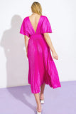 TIMELESS REPEAT PLEATED SATIN MIDI DRESS