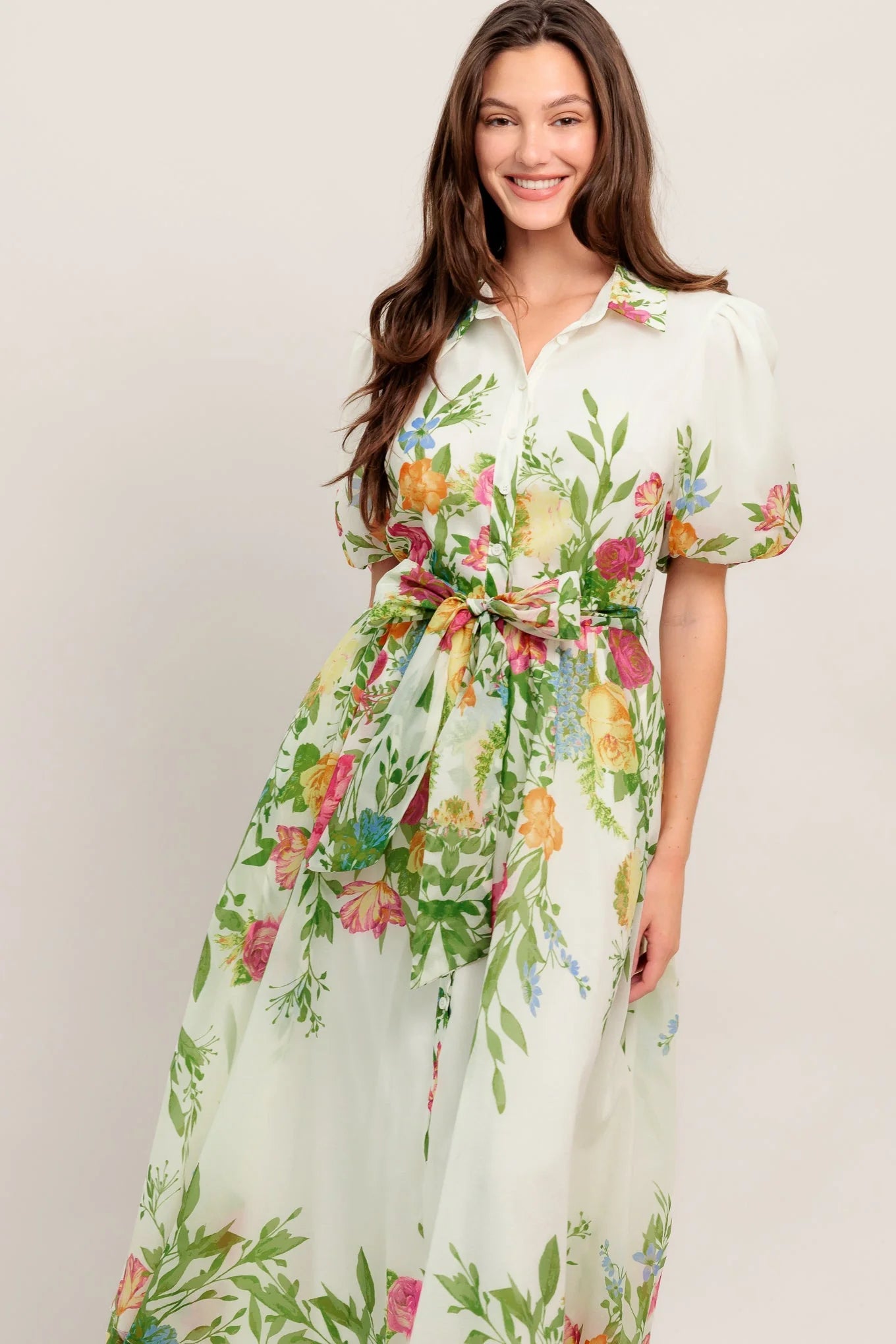 FRESH BLOSSOM IVORY FLORAL MIDI DRESS