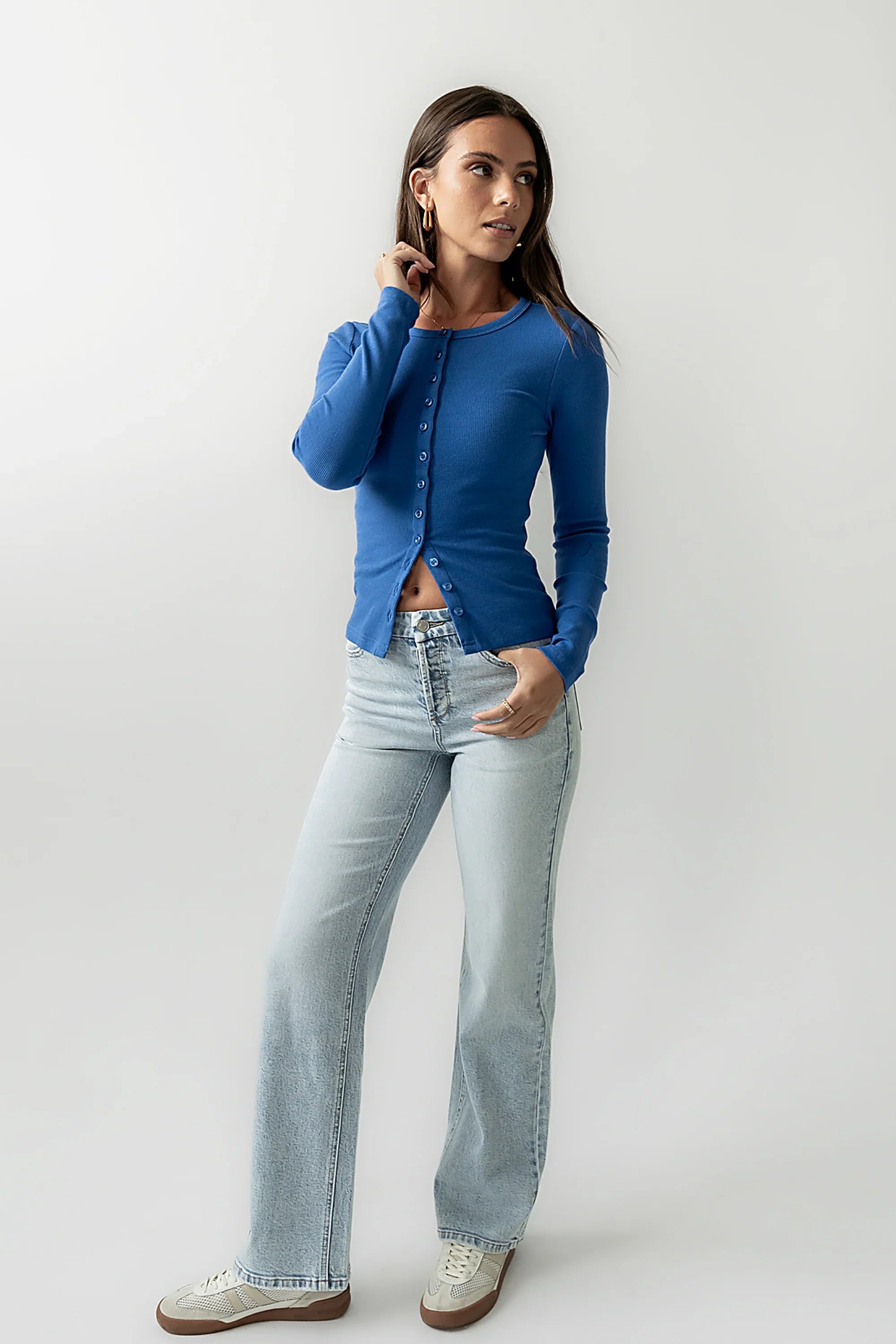 Mia Button Up Top in Blue