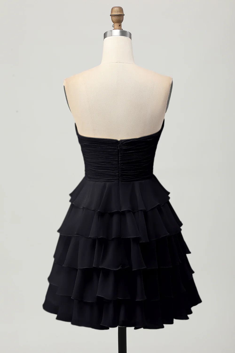 Light Yellow Strapless Tiered Ruched A Line Short Homecoming Dress