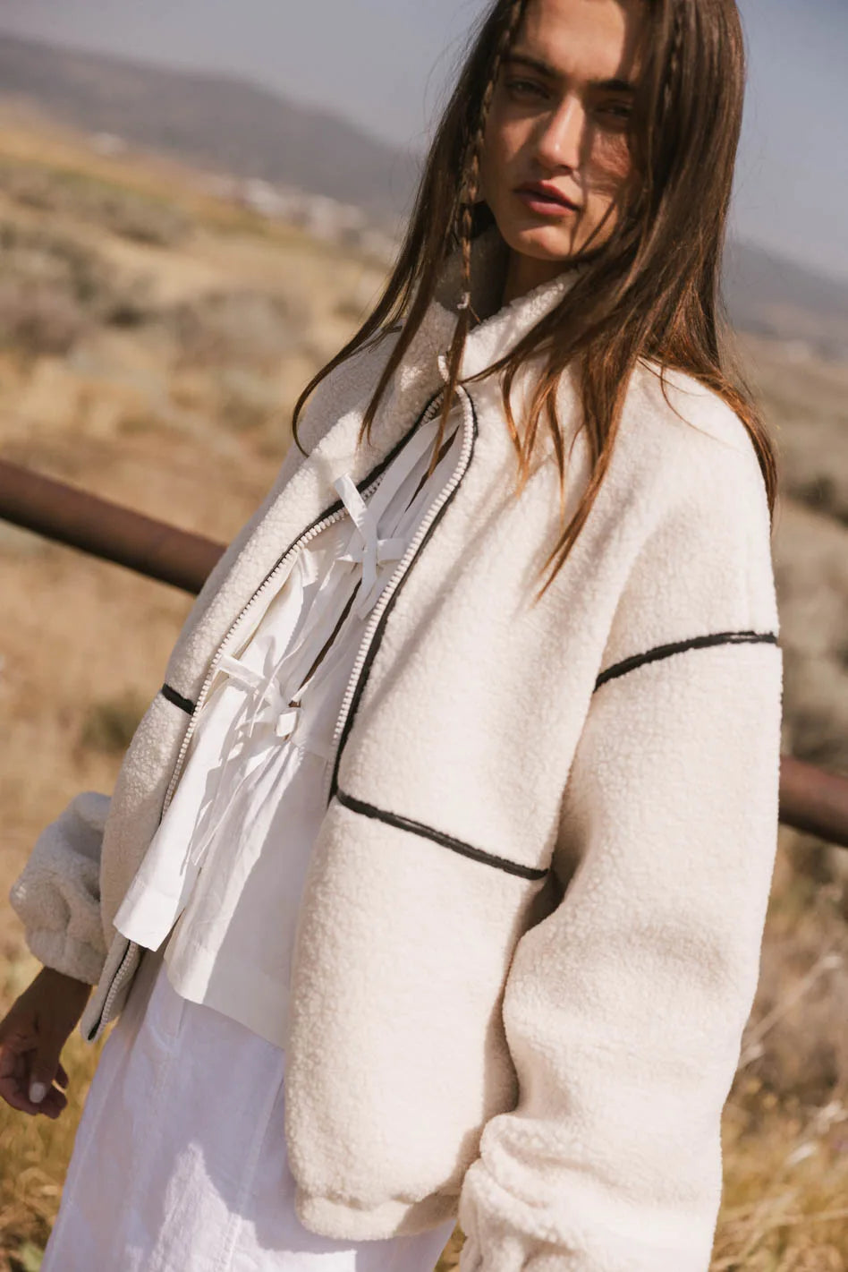 Gabby Fleece Zip Up in Cream FINAL SALE