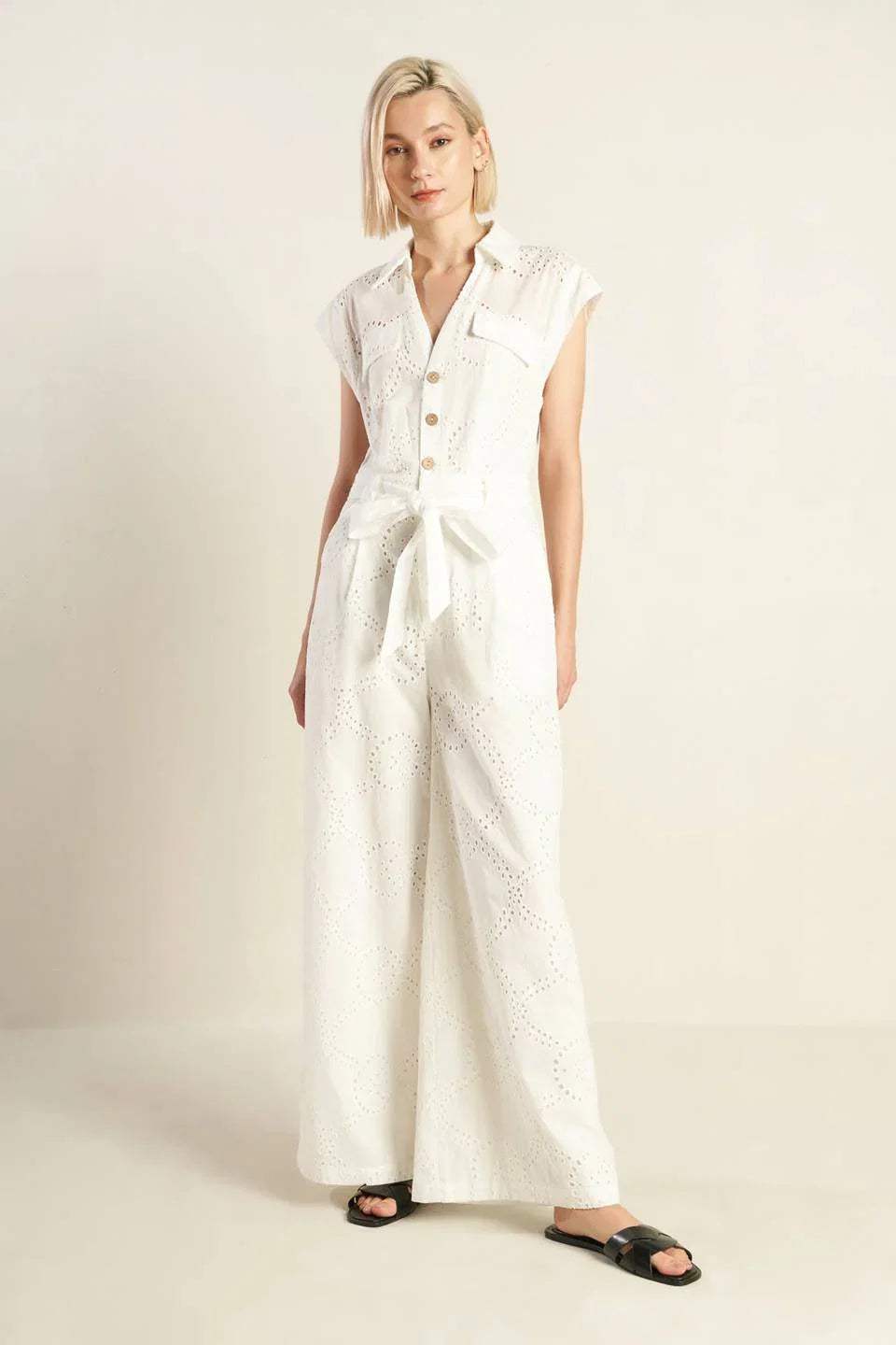 KNOW BETTER WHITE EYELET JUMPSUIT