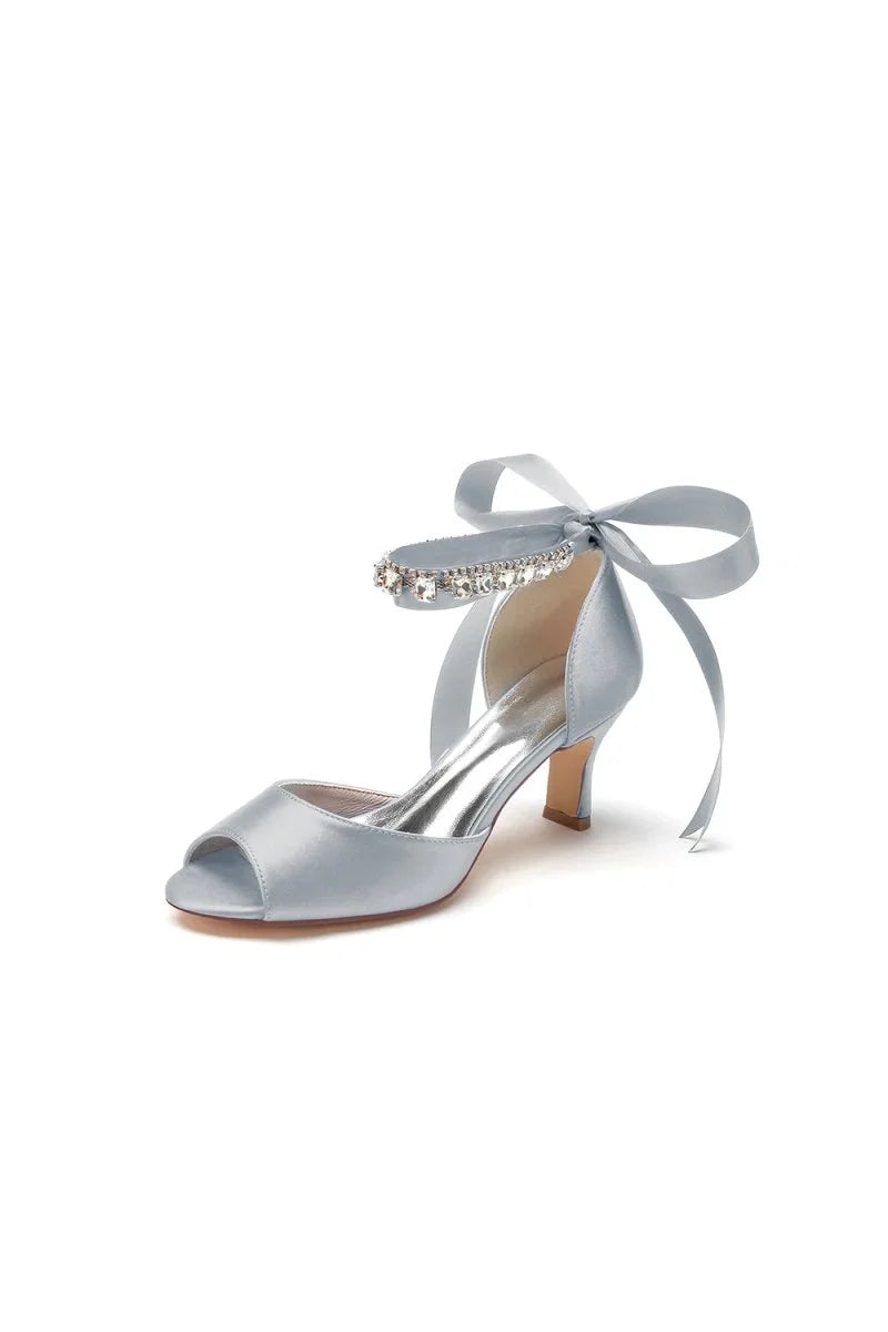 Rhinestone Peep Toe Wedding Sandals Chunky Heel Ankle Strap Shoes