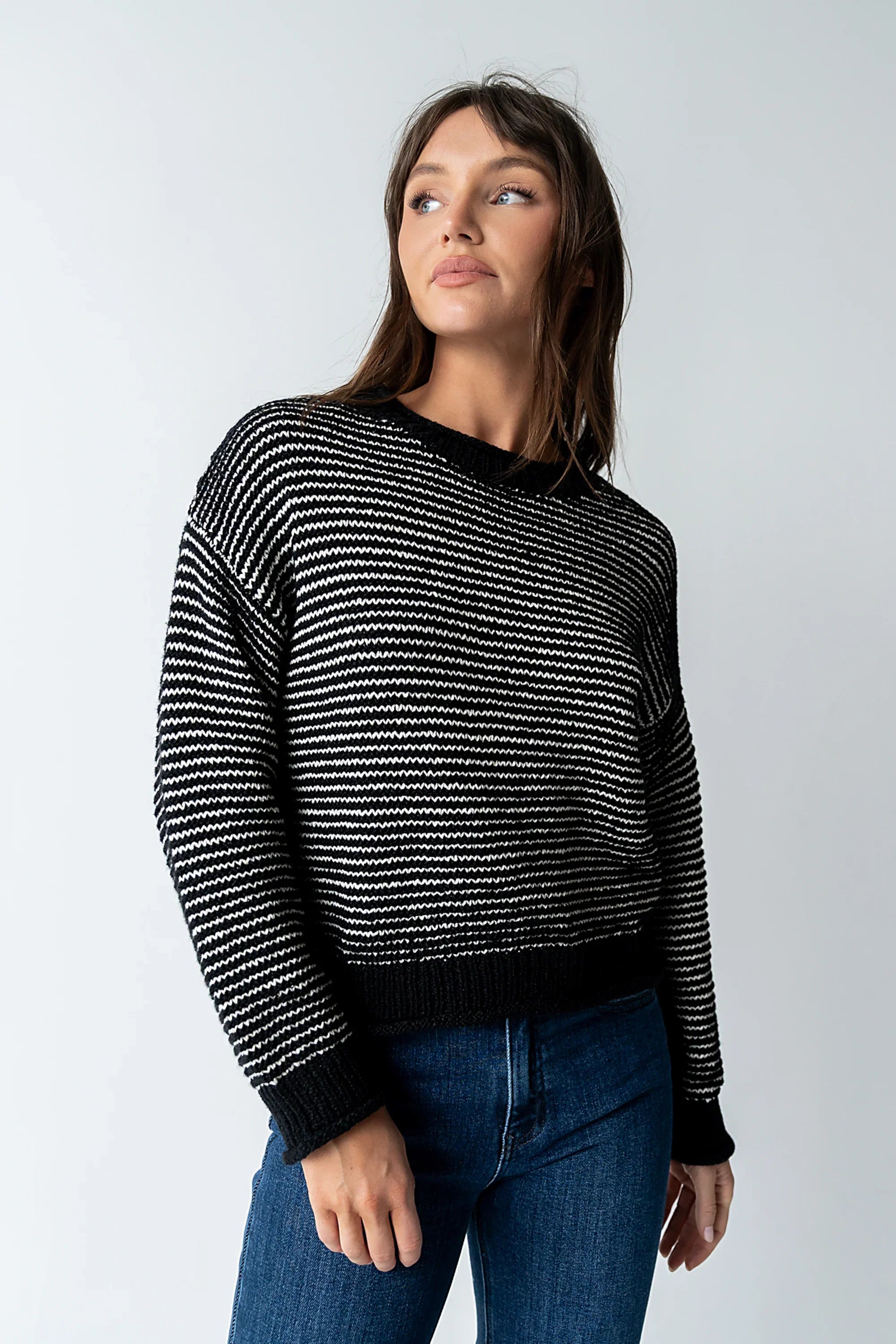 Tracey Striped Oversized Sweater in Black