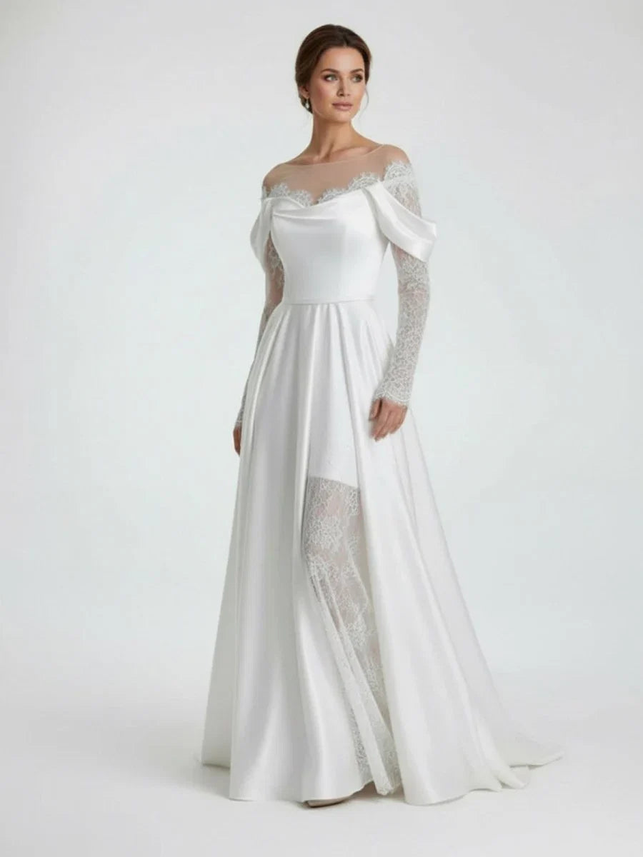 Mermaid Off the Shoulder Satin Lace Wedding Dress