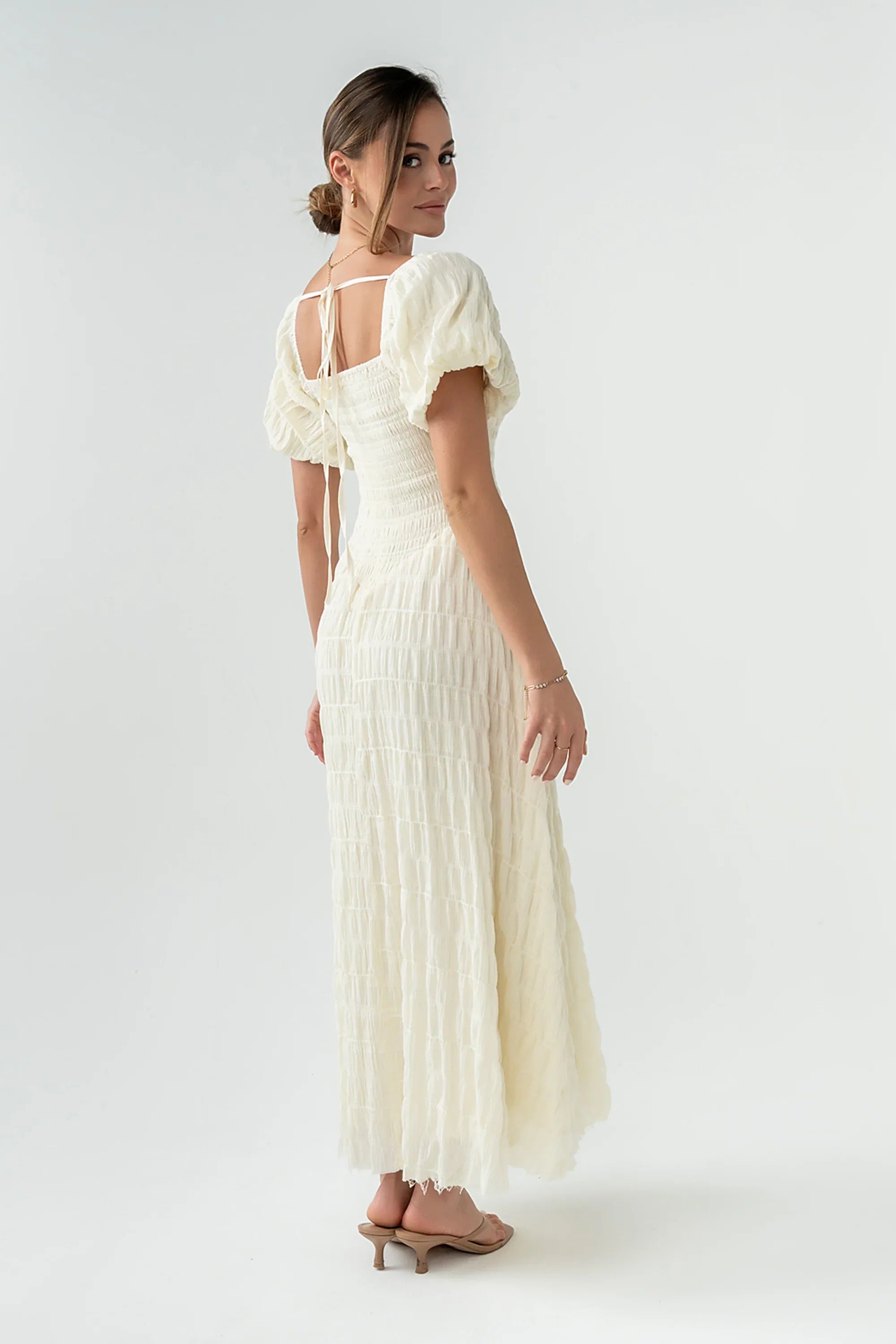 Beckie Smocked Maxi Dress in Off White
