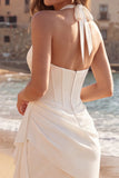 Halter Corset Ruched Ivory Mini Dress with Ruffles