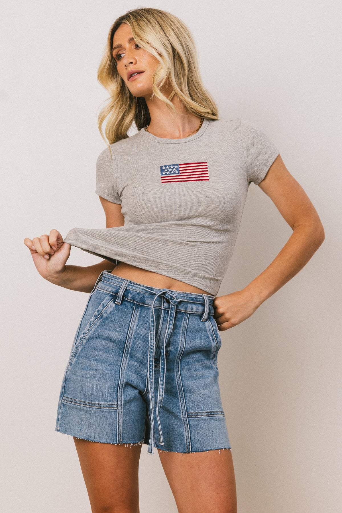 American Flag Tee in Grey FINAL SALE