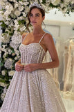 Spaghetti Straps Sequins A line Sparkly Wedding Dress Bridal Gown