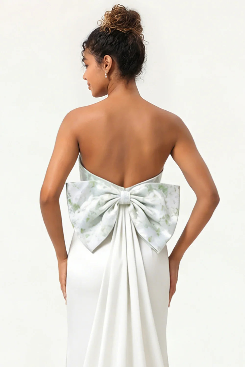 Green Strapless Mermaid Long Bridesmaid Dress with Bow