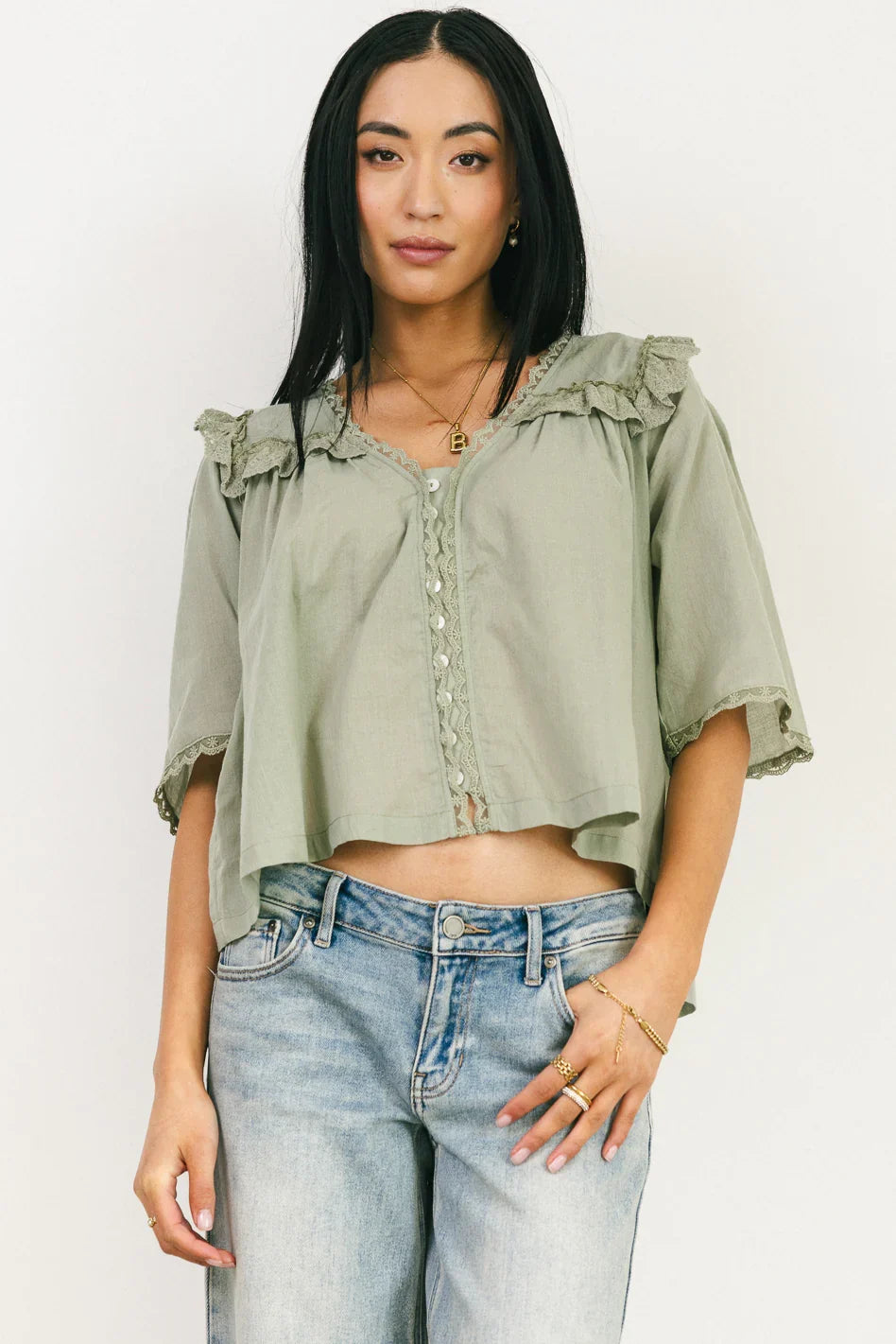 Potter Lace Blouse in Sage FINAL SALE