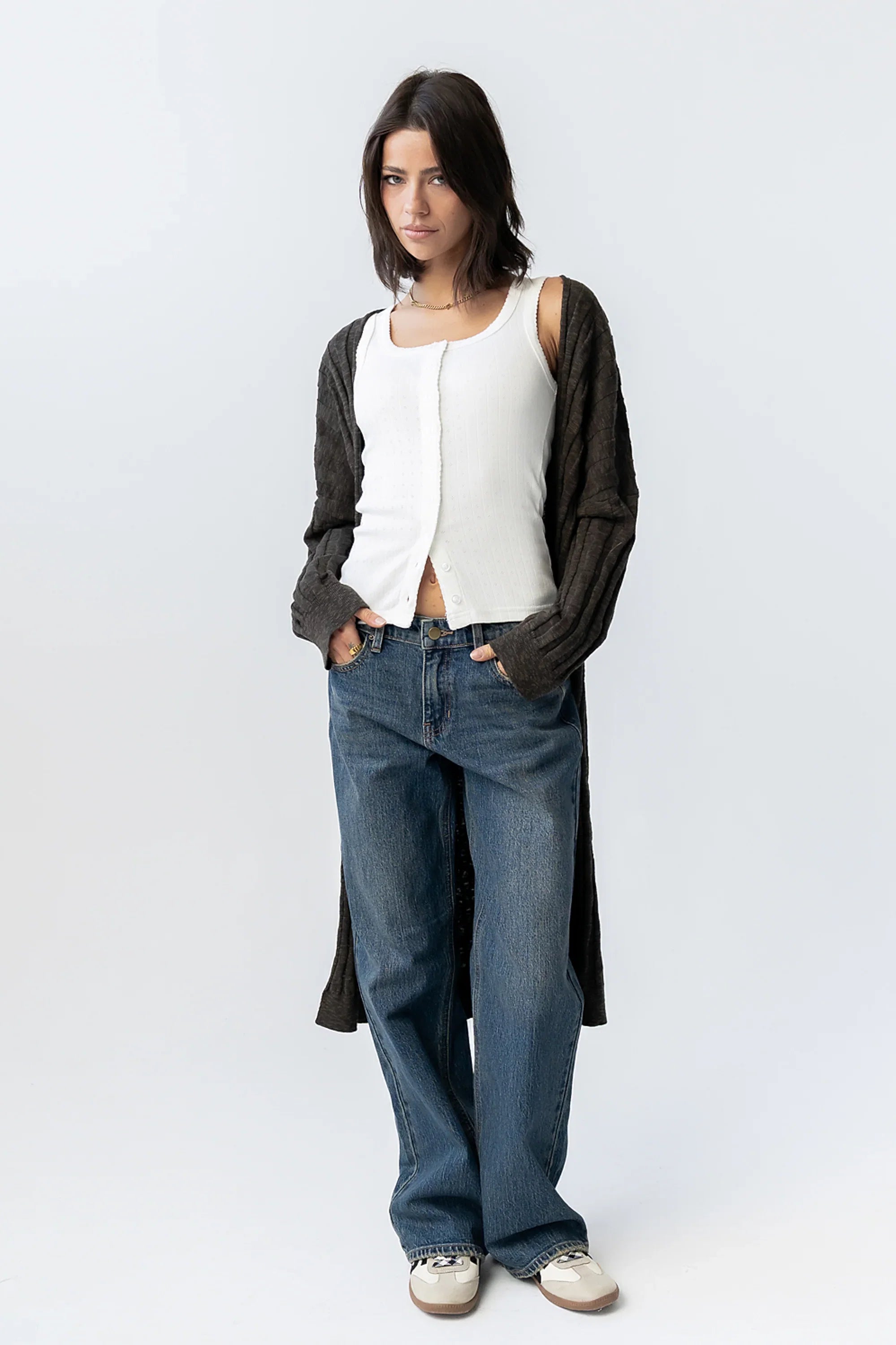 Eve Ribbed Duster in Olive