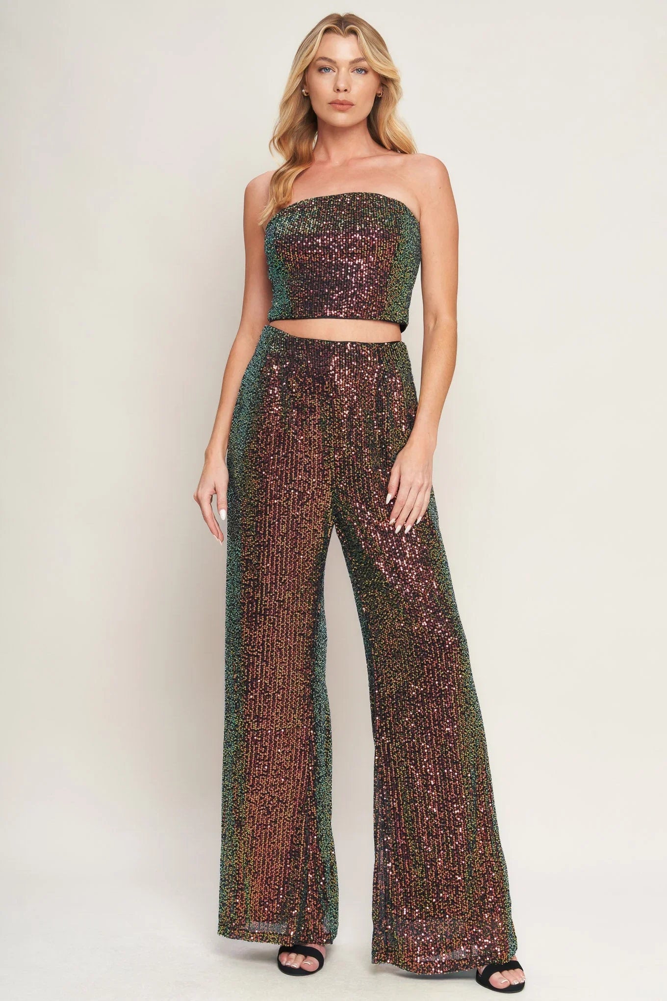 CHARMING COMPOSURE SEQUIN CROP TOP PANT SET FINAL SALE