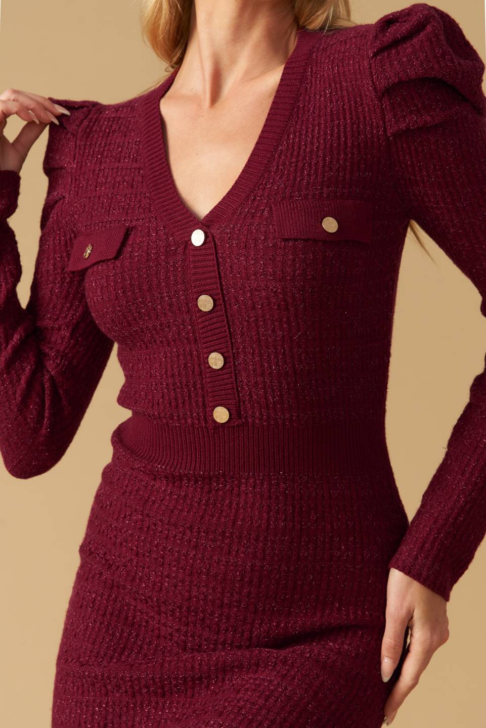 Size Small YOUNG LOVE BURGUNDY PUFF SLEEVE SWEATER DRESS FINAL SALE