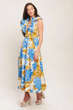 BAROQUE BLOOM BLUE MIDI DRESS